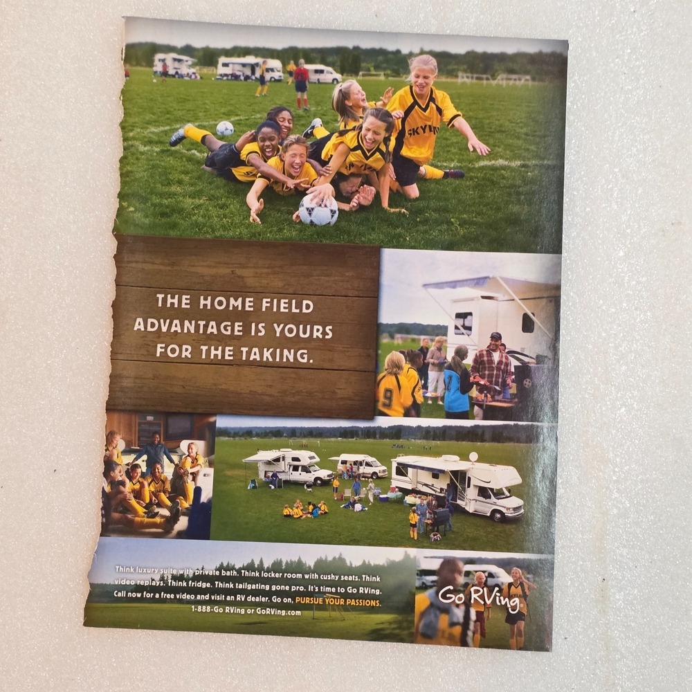 Vintage Go RVing Print Ad Girls Soccer Team RV Life Magazine Clipping 8x10.5